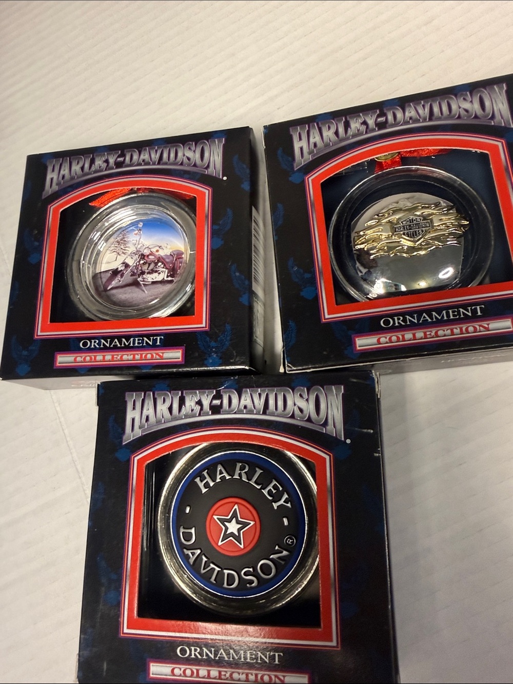 Harley-Davidson Black, Red & Silver Ornament Trio